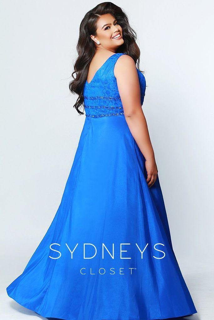 Sydneys Closet Long Satin Sleveeless Plus Size Prom Dress - The Dress Outlet Sydneys Closet