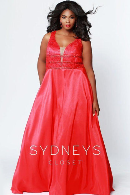 Sydneys Closet Long Satin Sleveeless Plus Size Prom Dress - The Dress Outlet Sydneys Closet