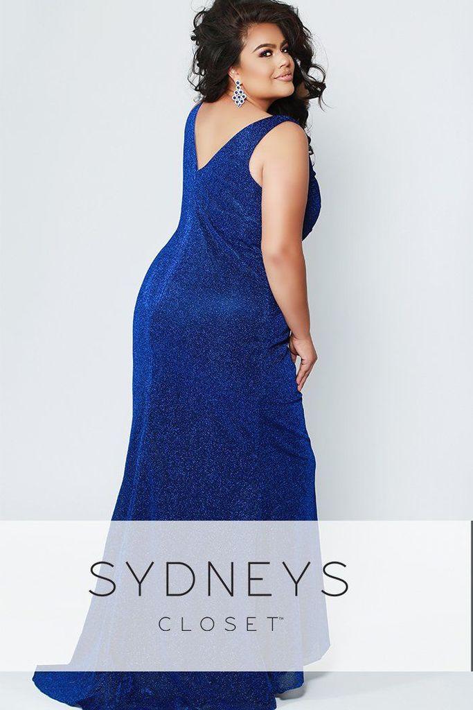 Sydneys Closet Long Shimmery Sleeveless V-Neck Plus Size Prom Dress - The Dress Outlet Sydneys Closet