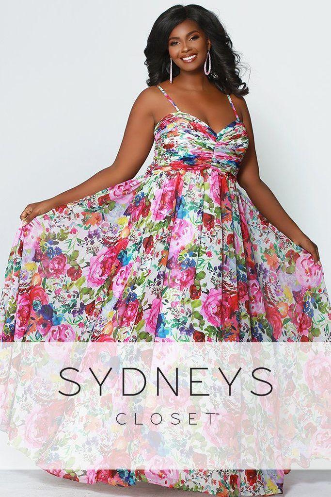Sydneys Closet Long Sleeveless Floral Plus Size Prom Dress - The Dress Outlet Sydneys Closet