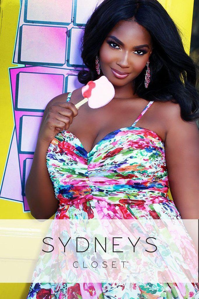 Sydneys Closet Long Sleeveless Floral Plus Size Prom Dress - The Dress Outlet Sydneys Closet