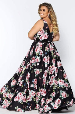 Black Floral Sydneys Closet Print Long Plus Size Formal Dress for $319.99 – The Dress Outlet