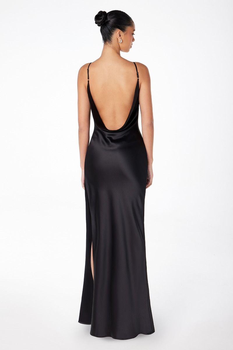 Long Satin Cowl Neck Prom Maxi Dress with Open Back & Adjustable Strap The Dress Outlet Long Satin Cowl Neck Prom Maxi Dress with Open Back & Adjustable Strap The Dress Outlet