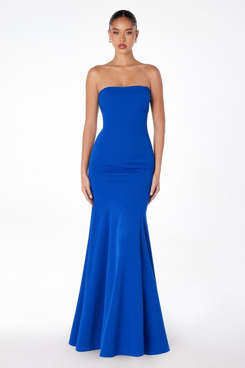 Astee T3000 Elegant Formal Dress with Strapless Straight Neckline Red / S
