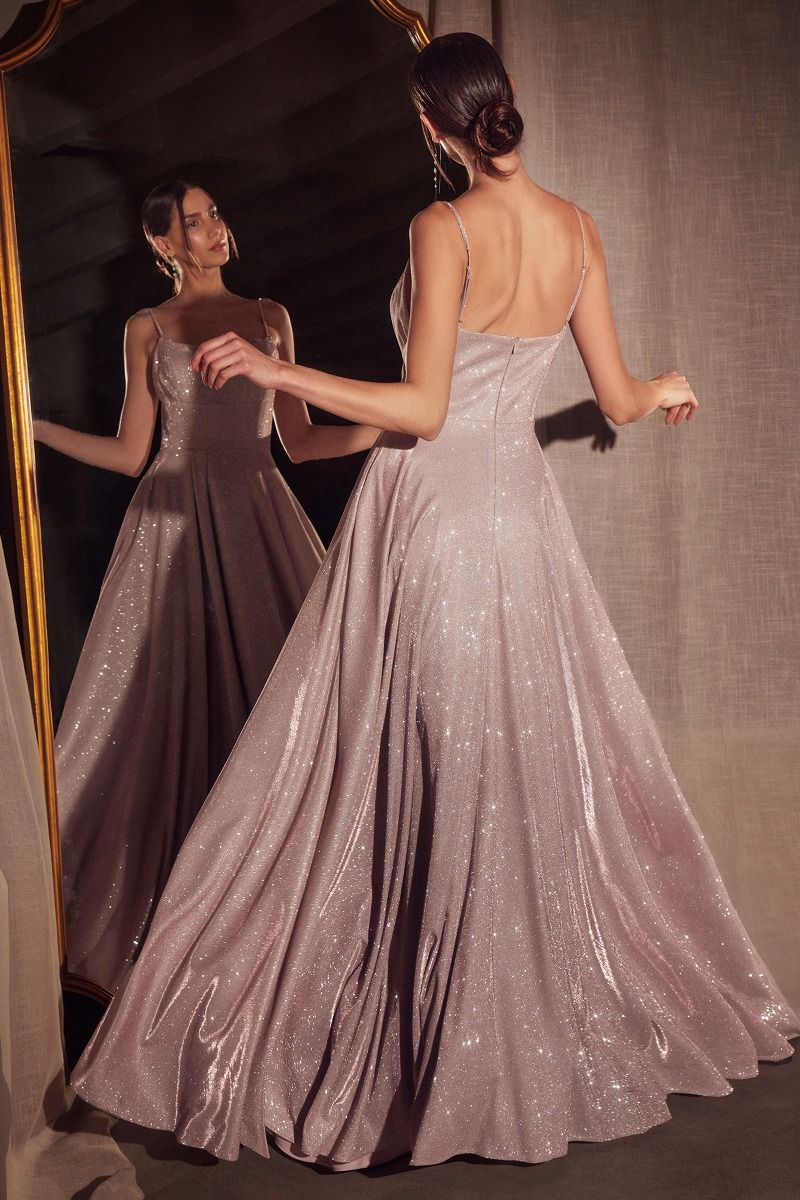 Prom Dresses Glitter Long Formal A Line Prom Gown Dusty Rose