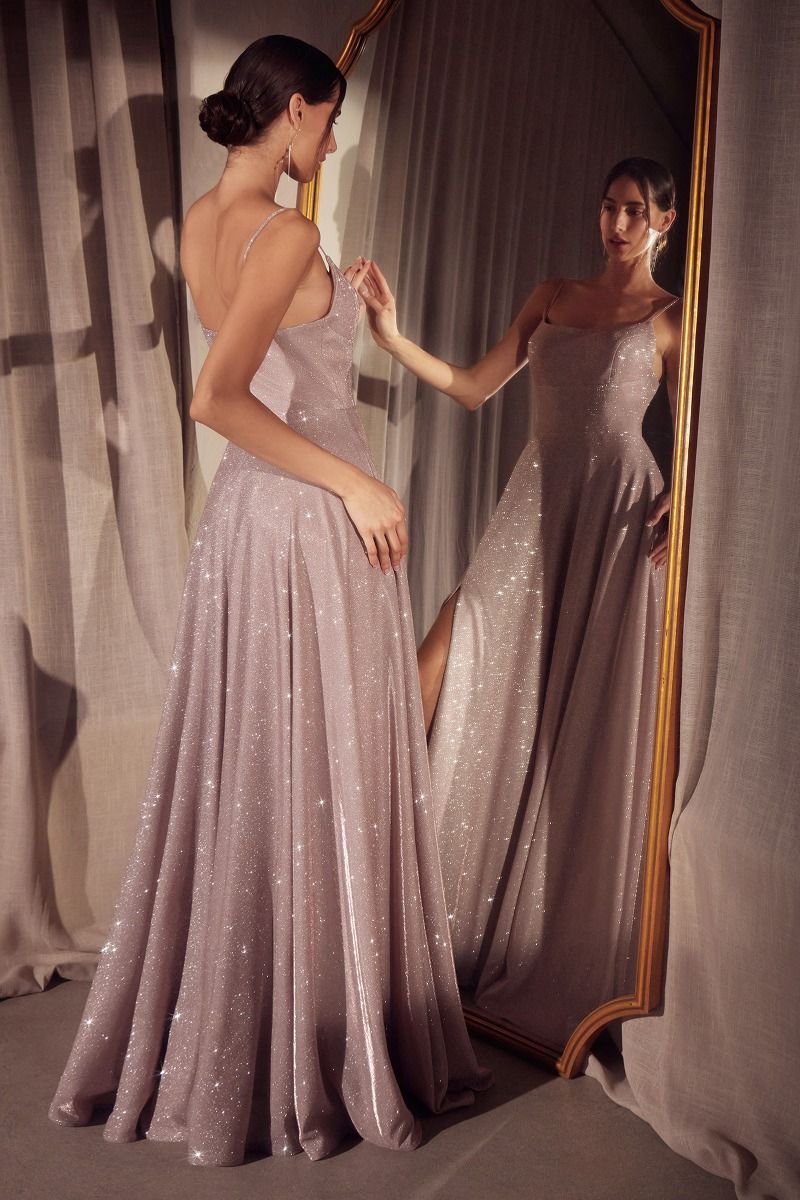 LaDivine T213 Glitter Long Formal A Line Prom Gown