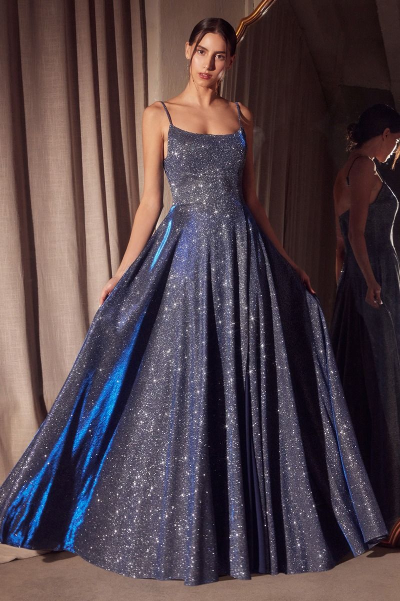 Prom Dresses Glitter Long Formal A Line Prom Gown  Navy