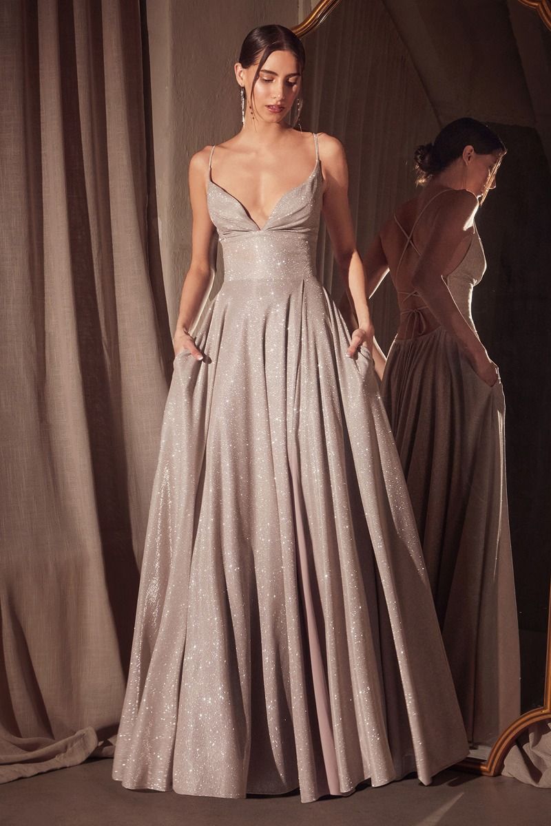 Prom Dresses Glitter Prom Long Formal A Line Dress Rose Champagne