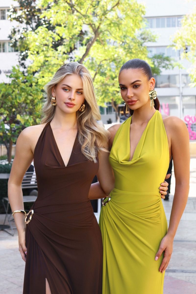 Prom Dresses Long Formal Fitted Slit Evening Prom Dress Astee T218 Espresso