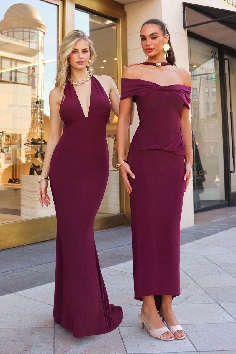 Prom Dresses Long Fitted Formal Evening Prom Dress Astee T505 Wine