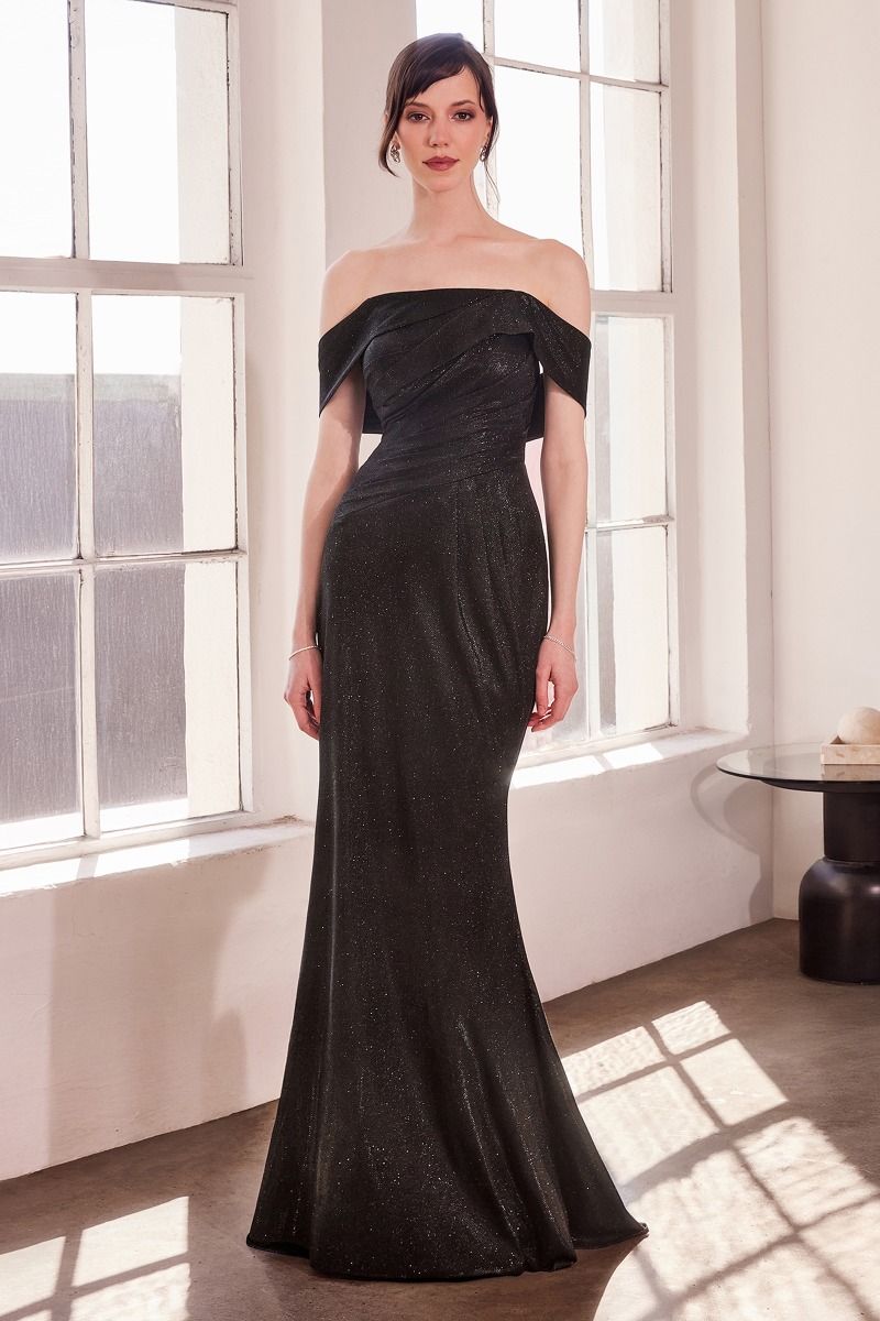 LaDivine T603 Long Formal Metallic Glitter Fitted Prom Gown