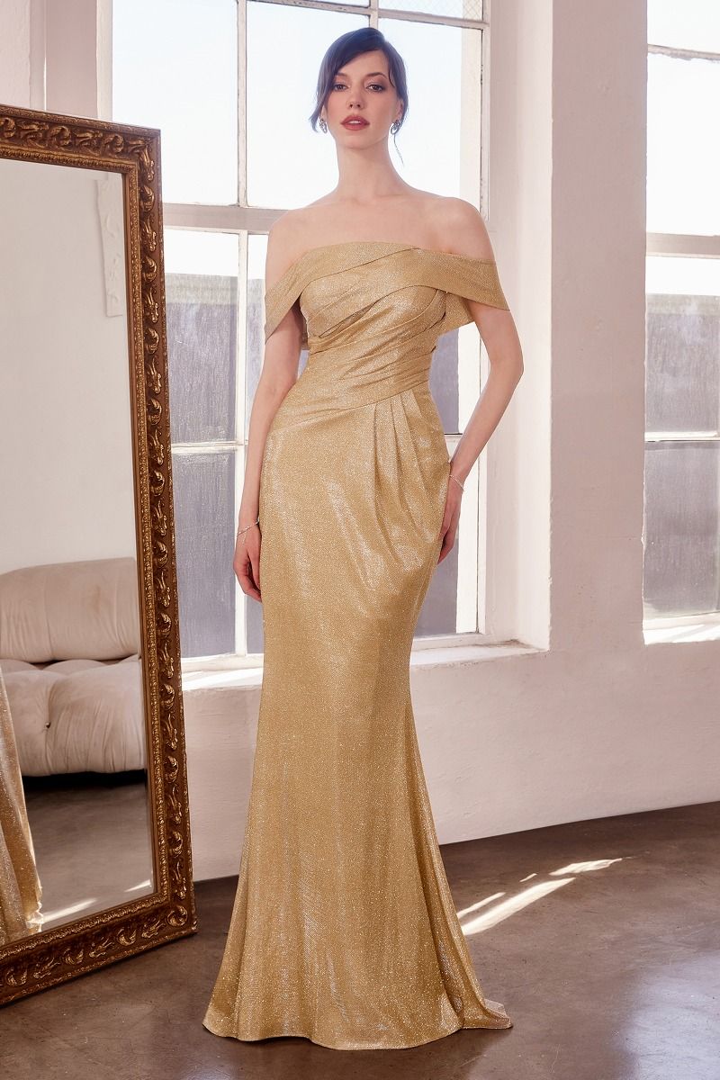 LaDivine T603 Long Formal Metallic Glitter Fitted Prom Gown