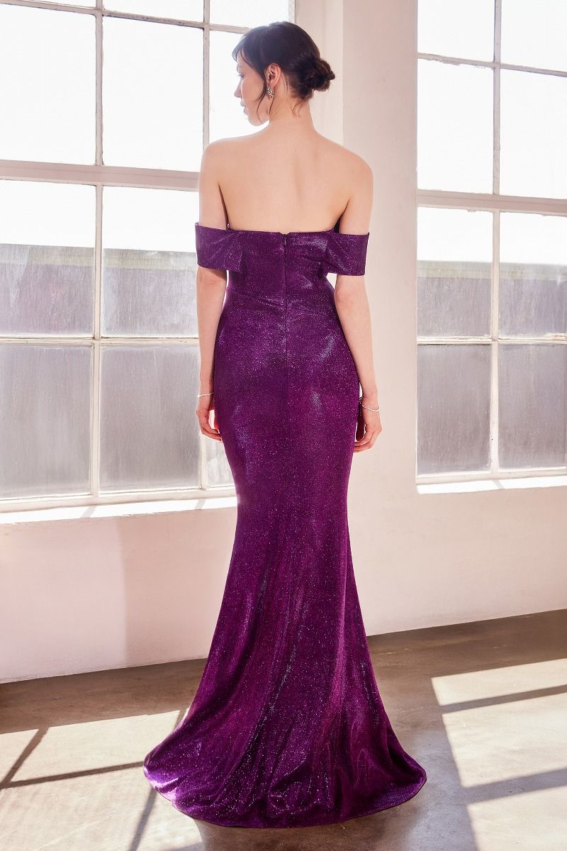 LaDivine T603 Long Formal Metallic Glitter Fitted Prom Gown