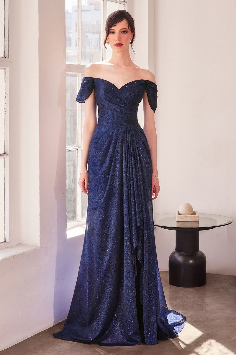 LaDivine T604 Glitter Long Prom Formal Ruffle Dress