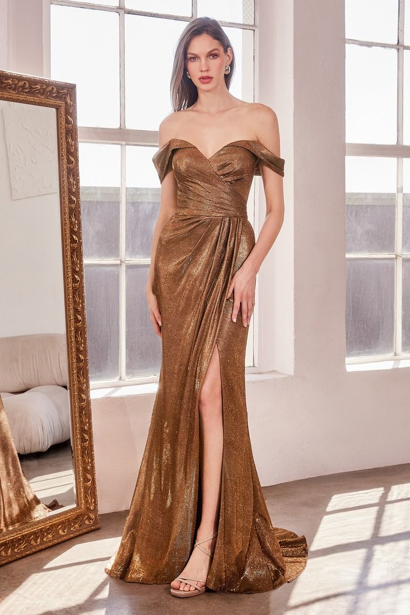 LaDivine T605 Long Slit Formal Glitter Prom Dress