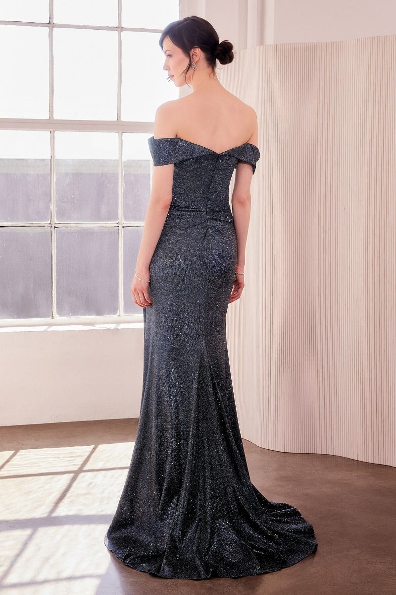 Prom Dresses Long Slit Formal Glitter Prom Dress Navy