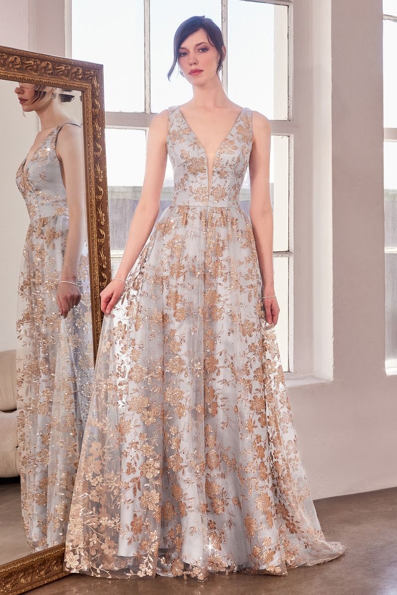 Amoris T606 A Line Long Formal Glitter Print Prom Gown  The Dress Outlet