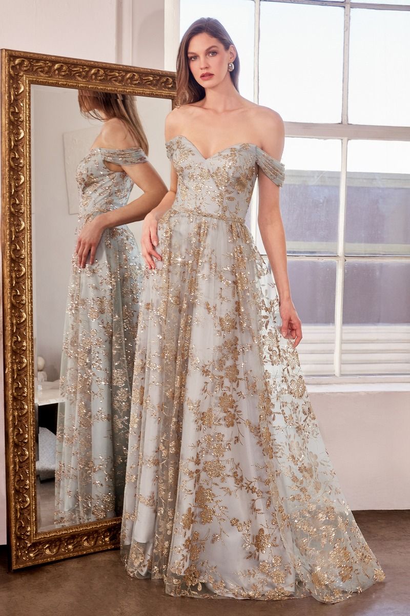 Amoris T607 A Line Long Glitter Print Formal Prom Dress