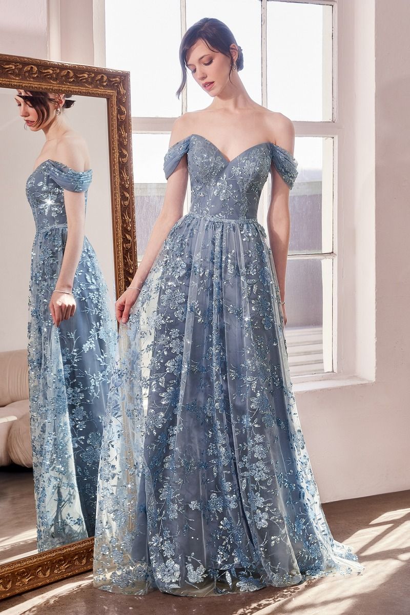 Amoris T607 A Line Long Glitter Print Formal Prom Dress