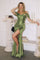 Prom Dresses Fitted Slit Long Formal Pleated Prom Dress Sage