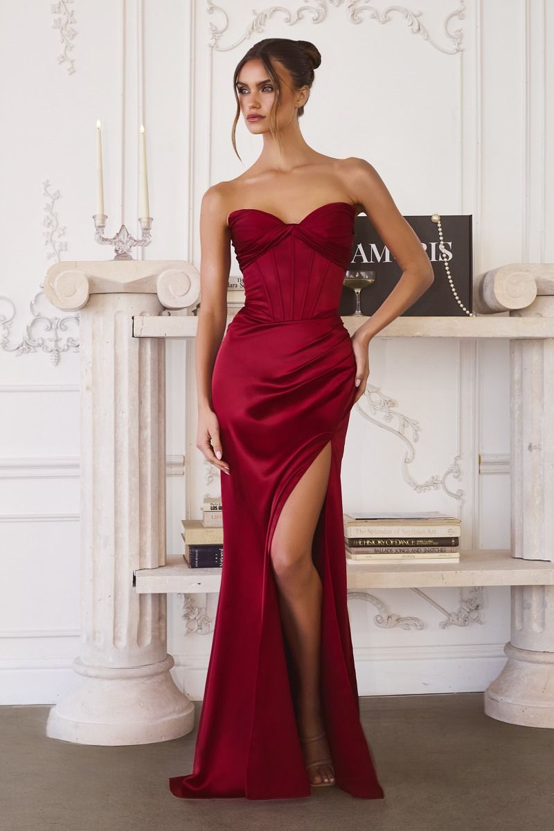 Prom Dresses Long Formal Fitted Evening Prom Dress Deep Red