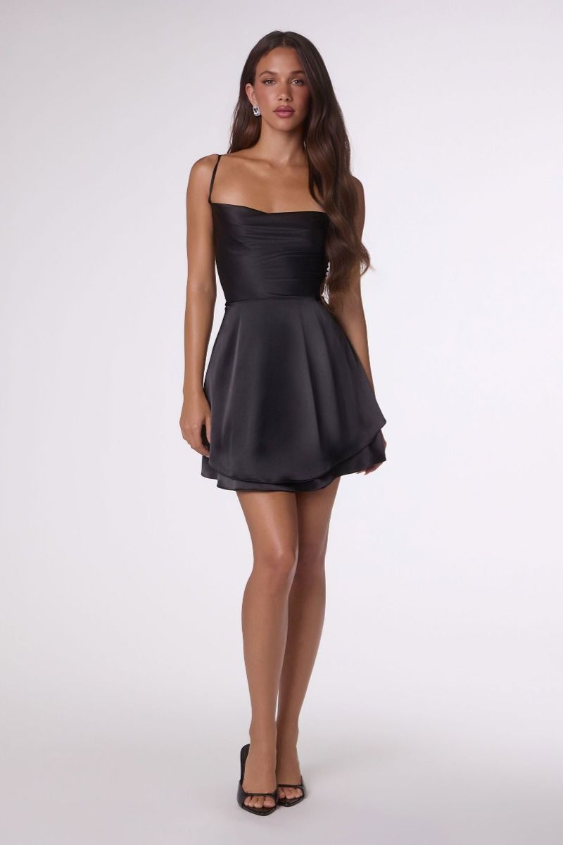 Cowl Mini/Short Satin Cocktail Fit & Flare Dress Amoris T616