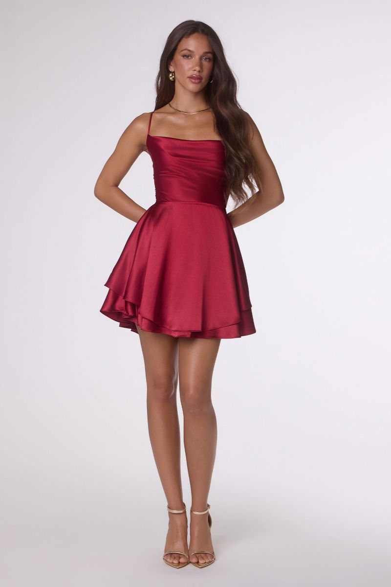 Cowl Mini/Short Satin Cocktail Fit & Flare Dress Amoris T616