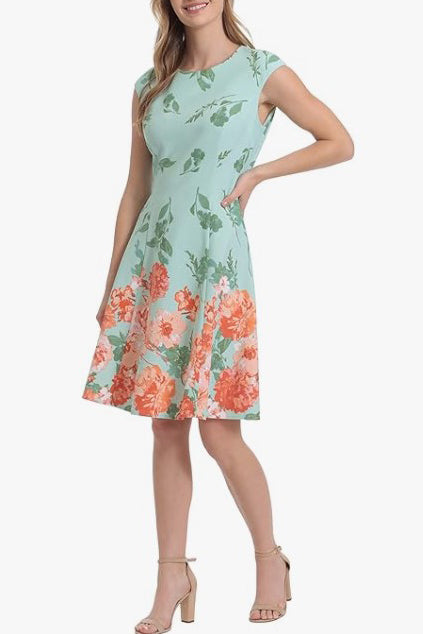 London Times T6705M Fitted Floral Print Short Cocktail Dress