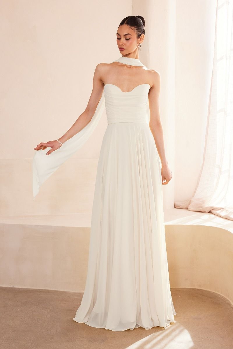 LaDivine T703W Simple Long Bridal A Line Wedding Dress