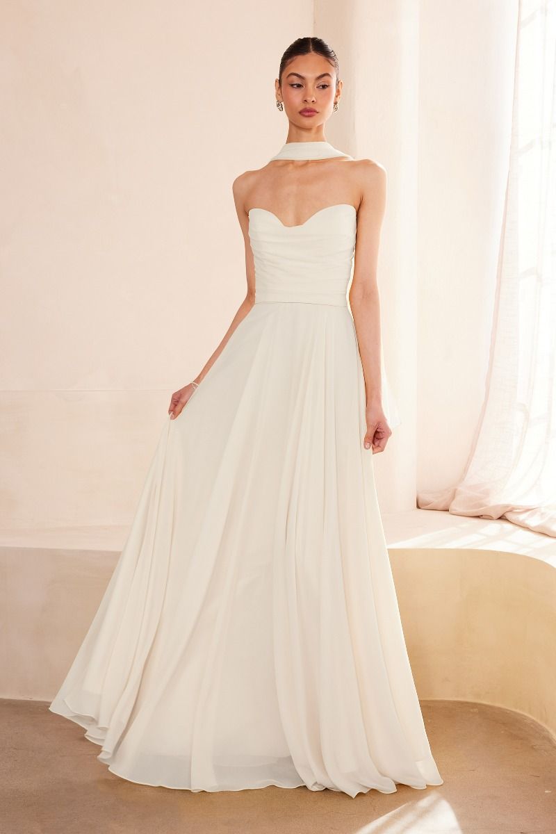 LaDivine T703W Simple Long Bridal A Line Wedding Dress