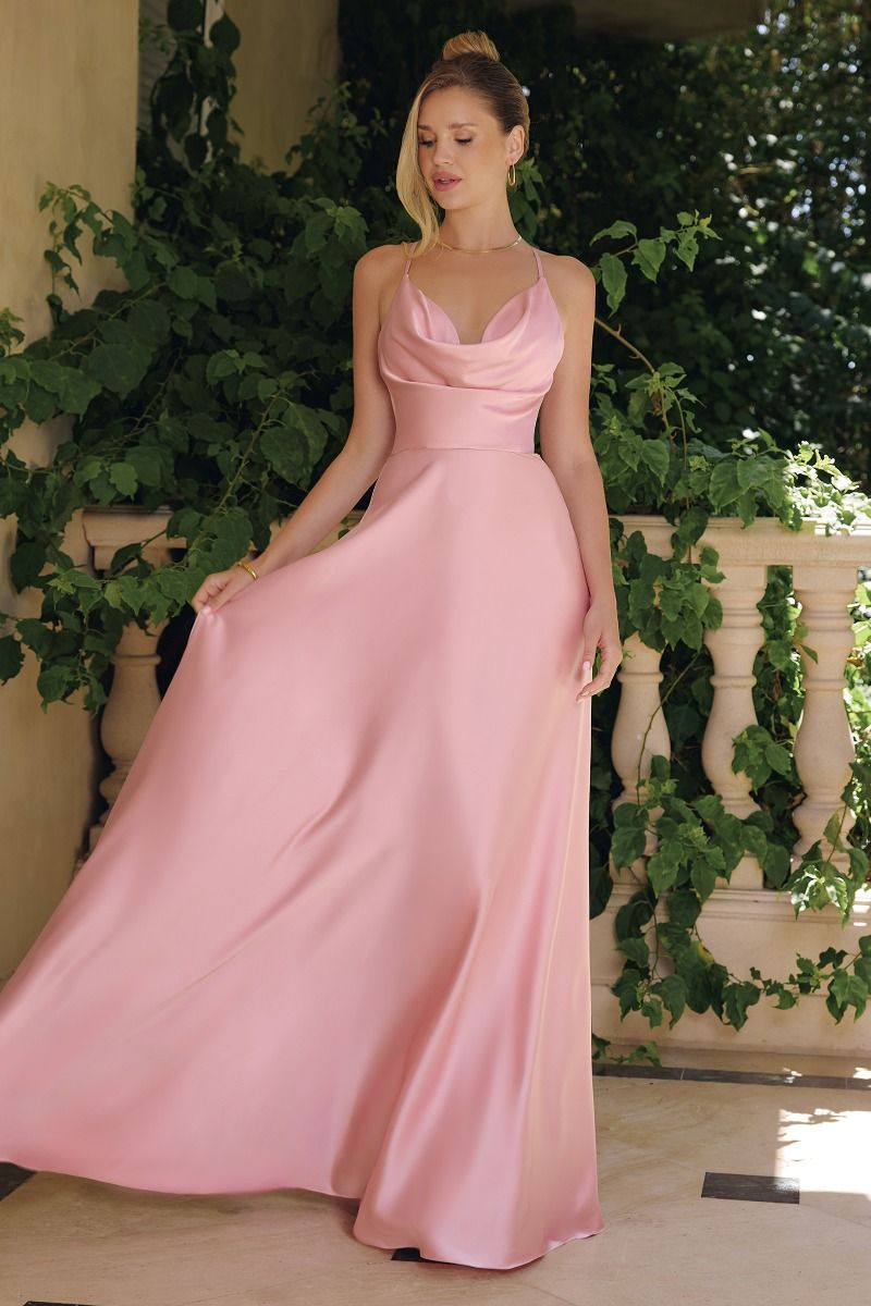Amoris T714 Elegant Satin A-line Formal Dress Dusty Rose / XL Amoris T714 Elegant Satin A-line Formal Dress Dusty Rose / XL