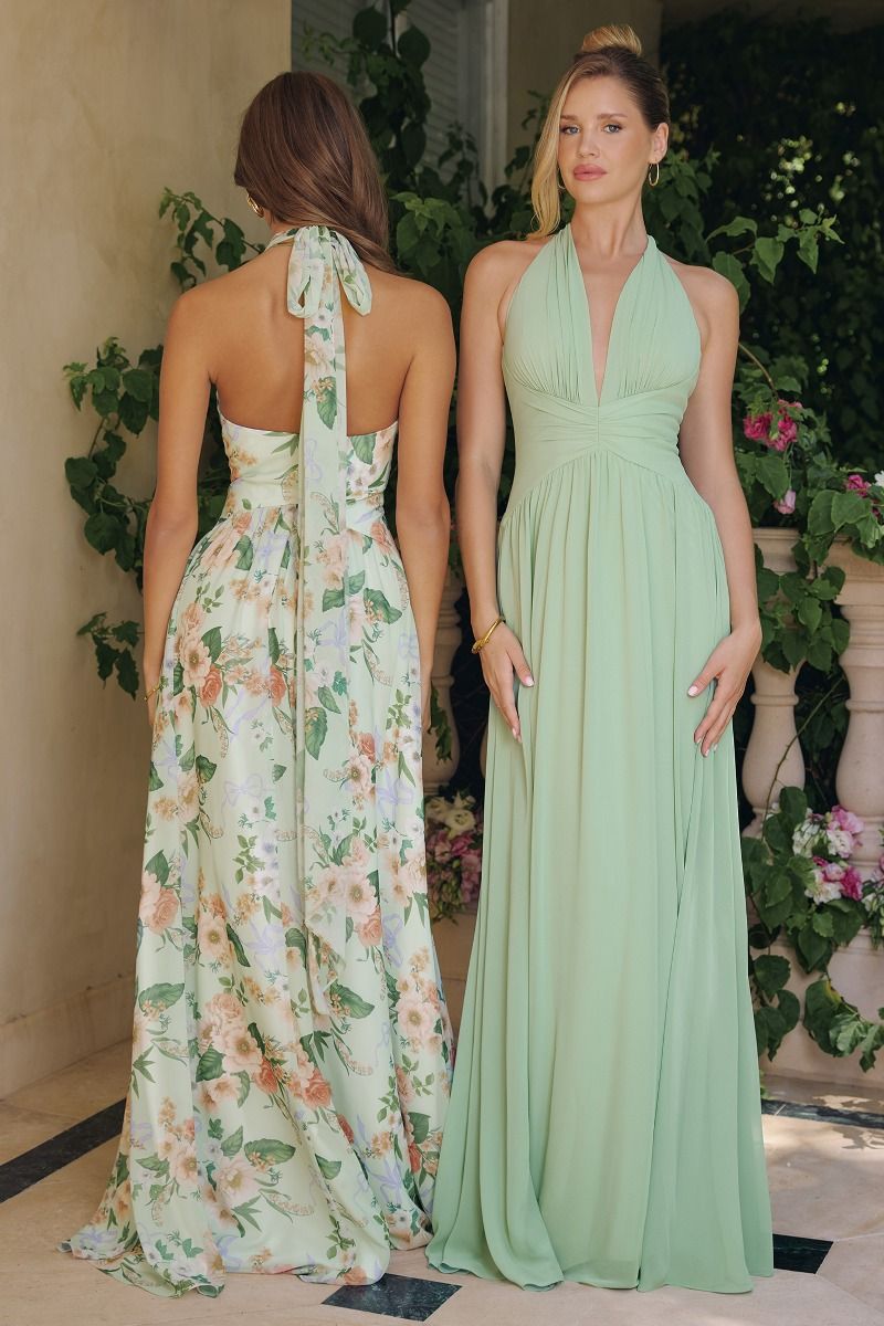 Prom Dresses Long Formal Floral Print A Line Prom Dress Sage