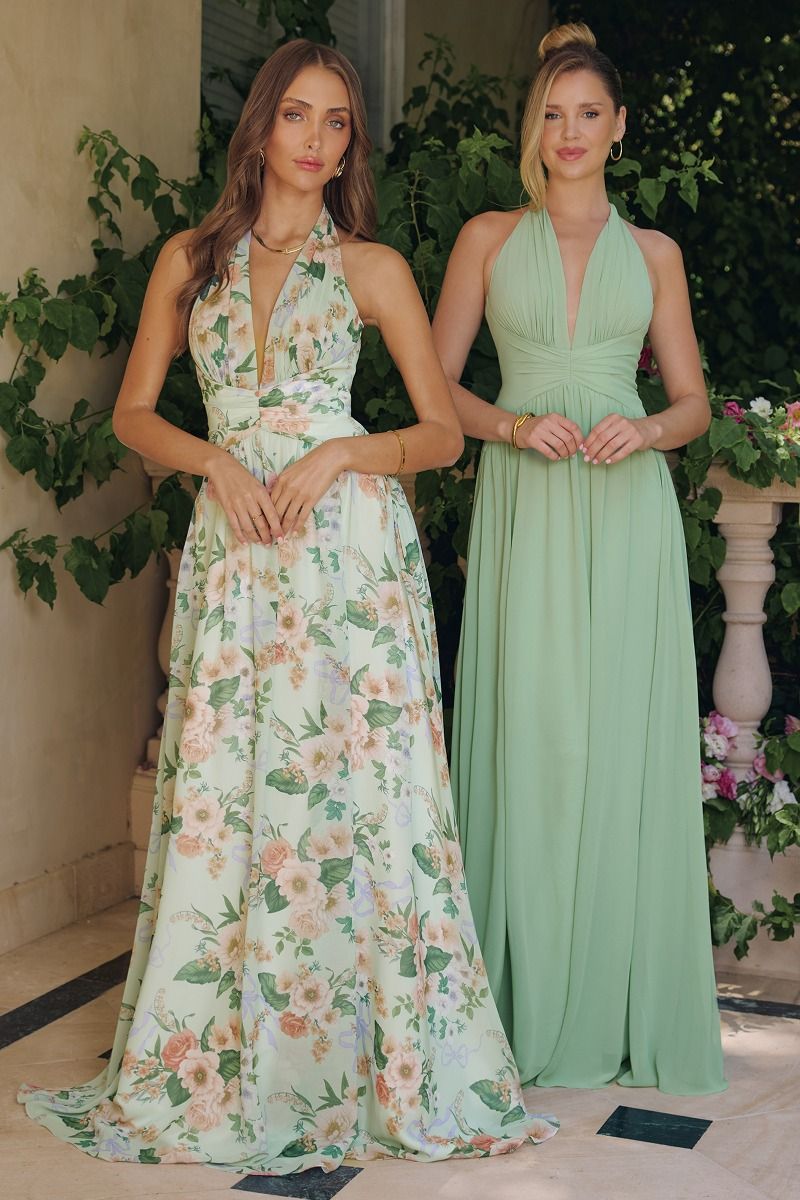 Prom Dresses Long Formal Floral Print A Line Prom Dress Sage