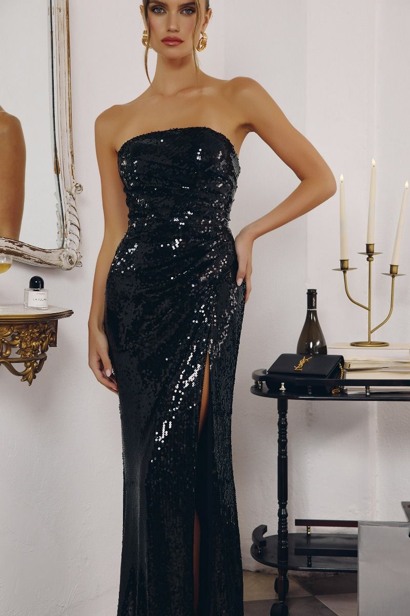 Prom Dresses Long Fitted Sequin Formal Prom Dress Amoris T724 Black