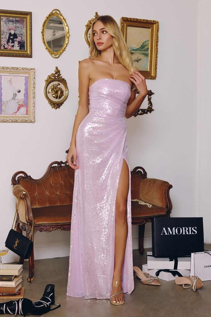 Prom Dresses Long Fitted Sequin Formal Prom Dress Amoris T724 Lavender
