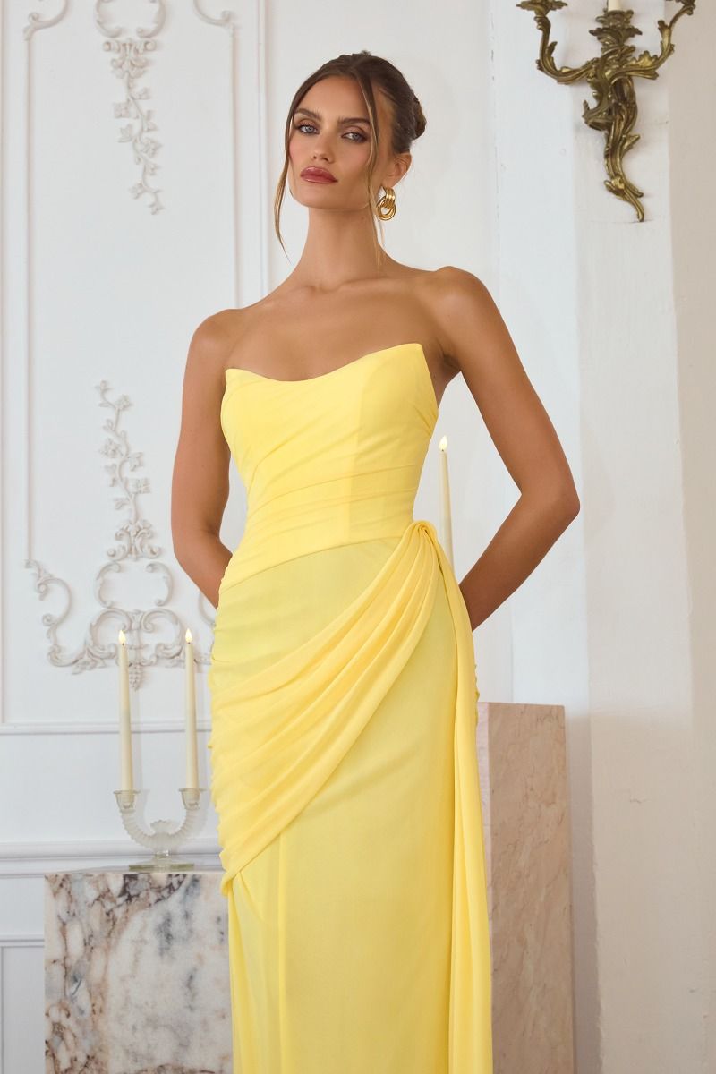 Prom Dresses Long Formal Fitted Corset Prom Evening Dress LT Yellow