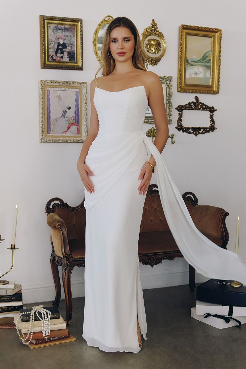 ruched wedding dress Amoris T726W Long Fitted Wedding Bridal Gown