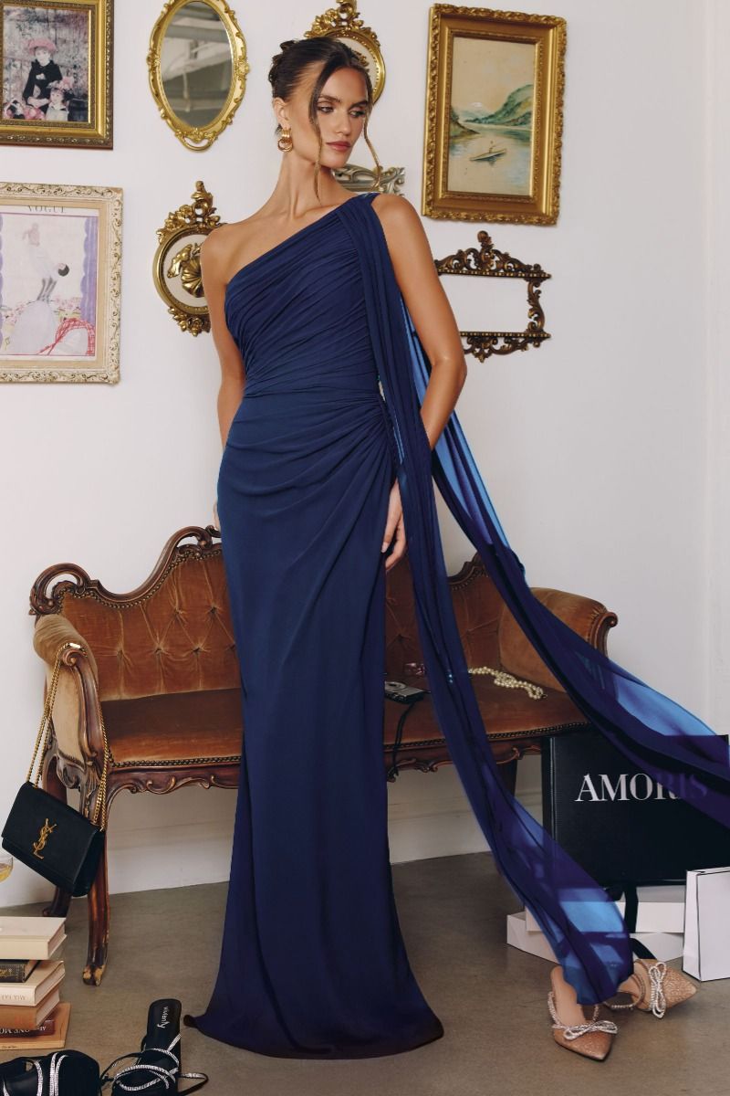 Prom Dresses Beaded Fitted Formal Long Prom Evening Dress Navy