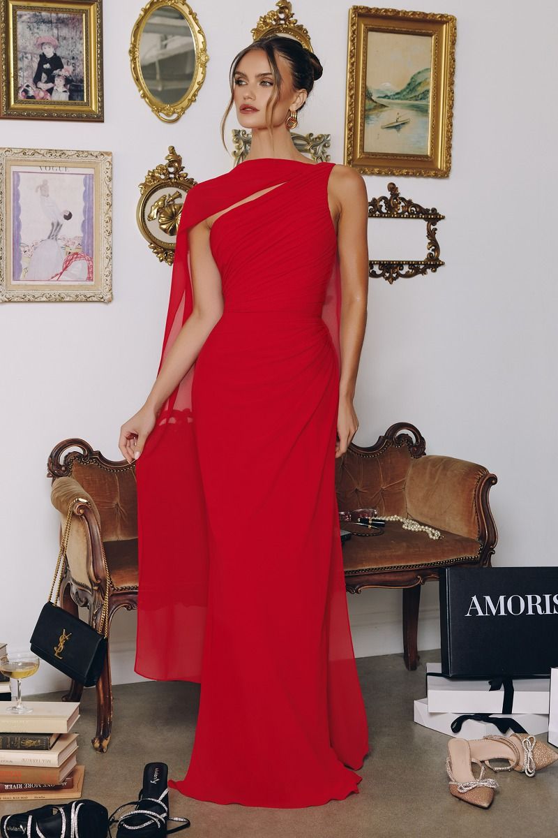 Prom Dresses Beaded Fitted Formal Long Prom Evening Dress Red