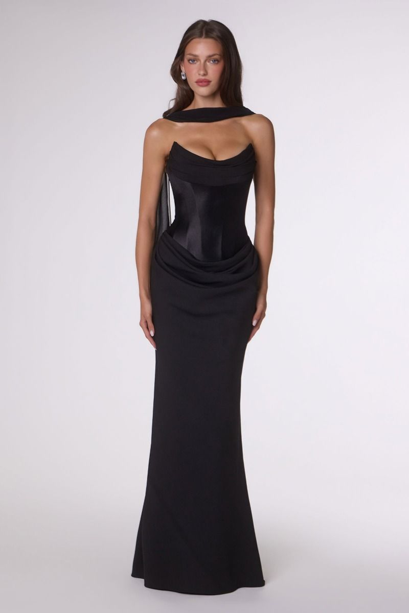 Cowl Floor-Length Crepe Formal Mermaid/Trumpet Gown Amoris T732