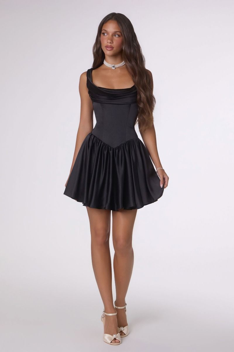 Cowl Mini Satin Cocktail Fit & Flare Amoris T735
