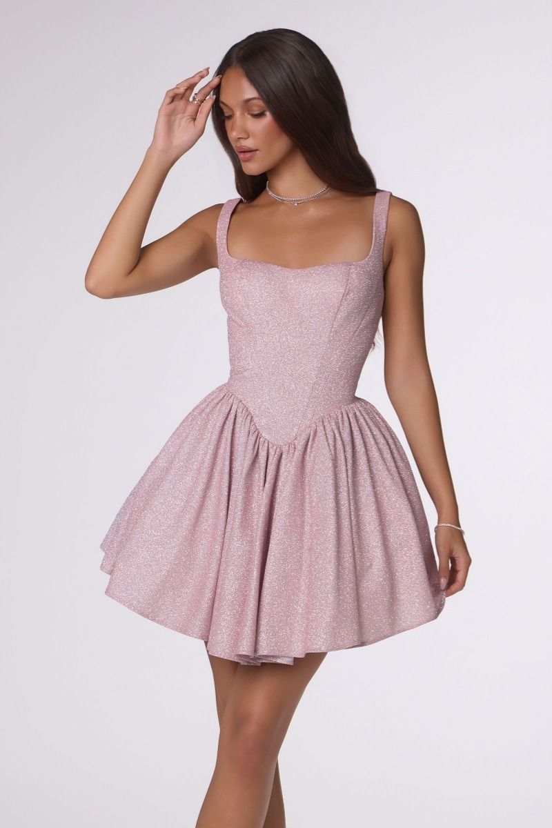 Square Mini/Short Glitter/Metallic Cocktail Fit & Flare Amoris T738