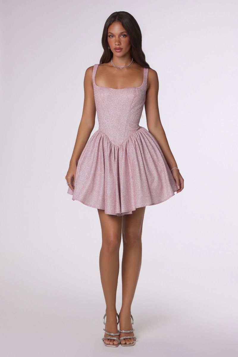 Square Mini/Short Glitter/Metallic Cocktail Fit & Flare Amoris T738