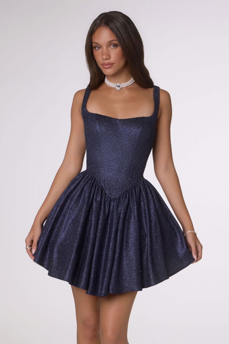 Square Mini/Short Glitter/Metallic Cocktail Fit & Flare Amoris T738