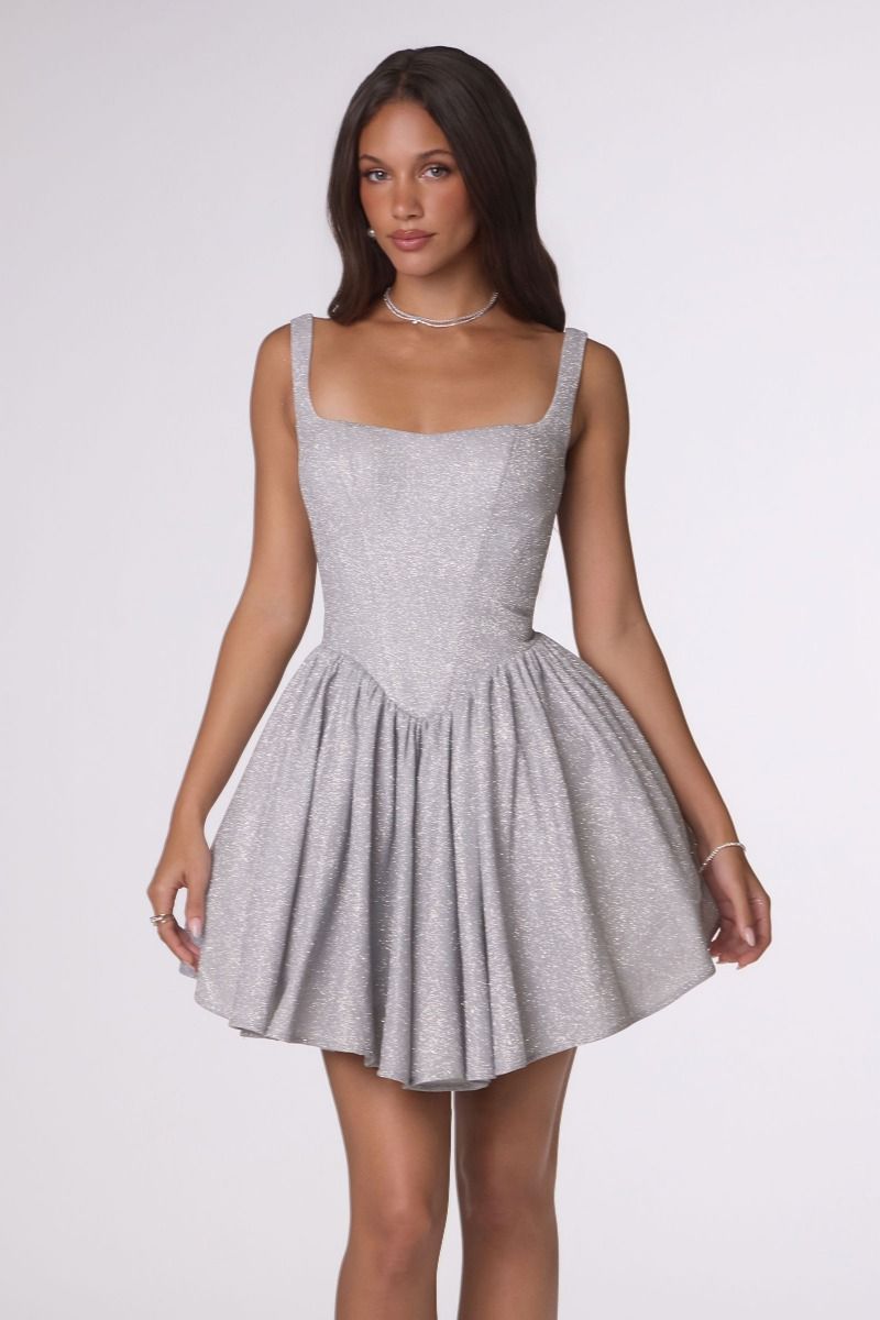 Square Mini/Short Glitter/Metallic Cocktail Fit & Flare Amoris T738
