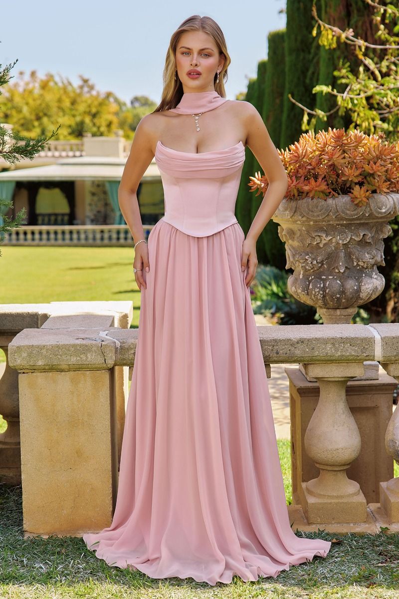 Cowl Floor-Length Chiffon Formal A-Line Dress Amoris T741