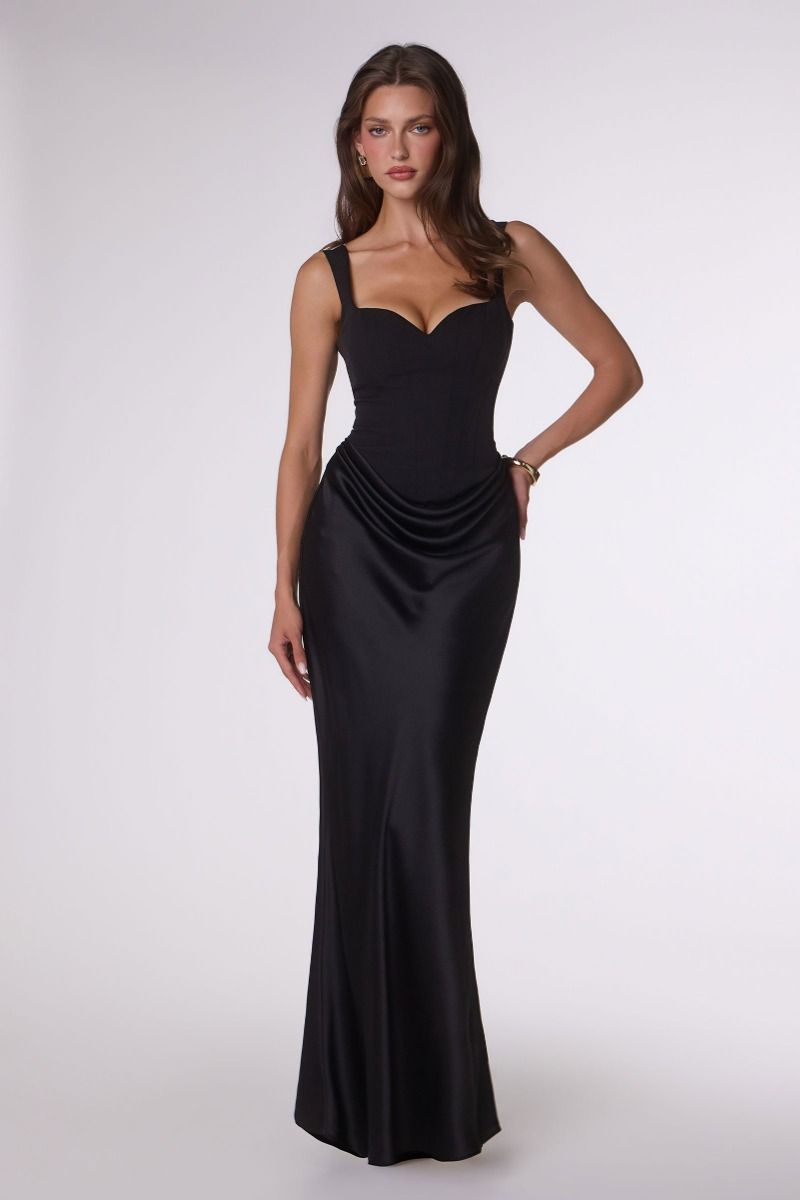 Square Neckline Floor-Length Satin Formal Sheath Column Amoris T742