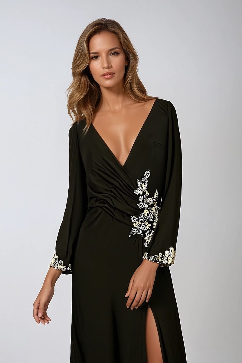 Formal Dresses Long Sleeve Beaded Formal Dress Black