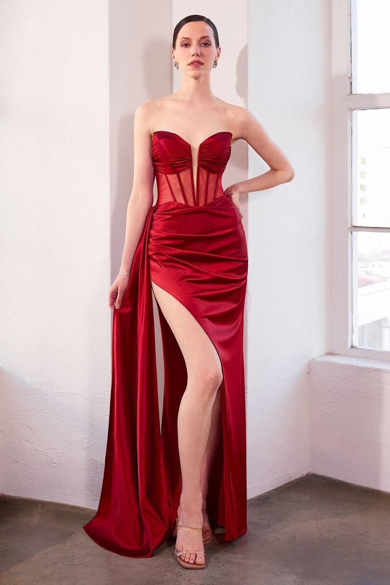 Prom Dresses Long Slit Formal Prom Dress Deep Red