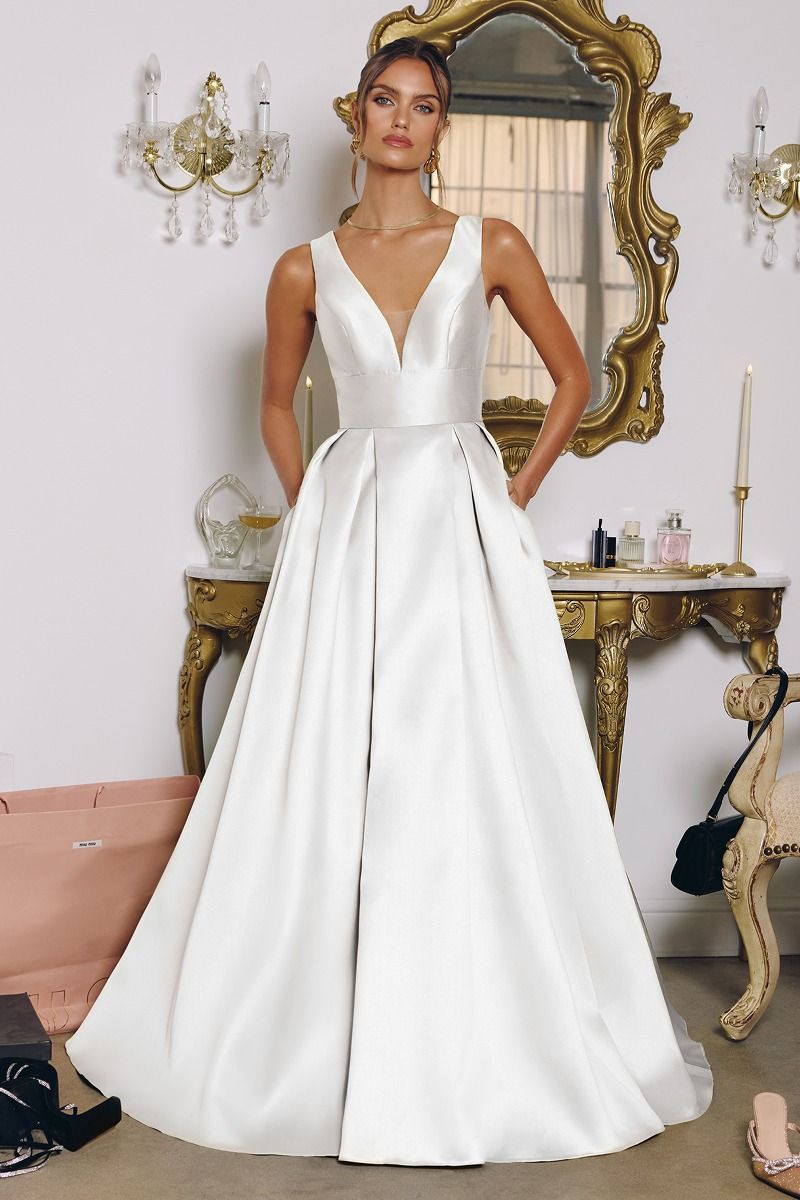 Wedding Dresses Long A Line Wedding Dress Amoris T814W Off White